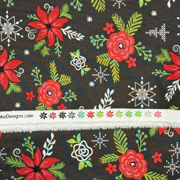 Winter Wonder Charcoal - Riley Blake Designs - Christmas Flower Berries - 1 Yard - Picture 8 of 8